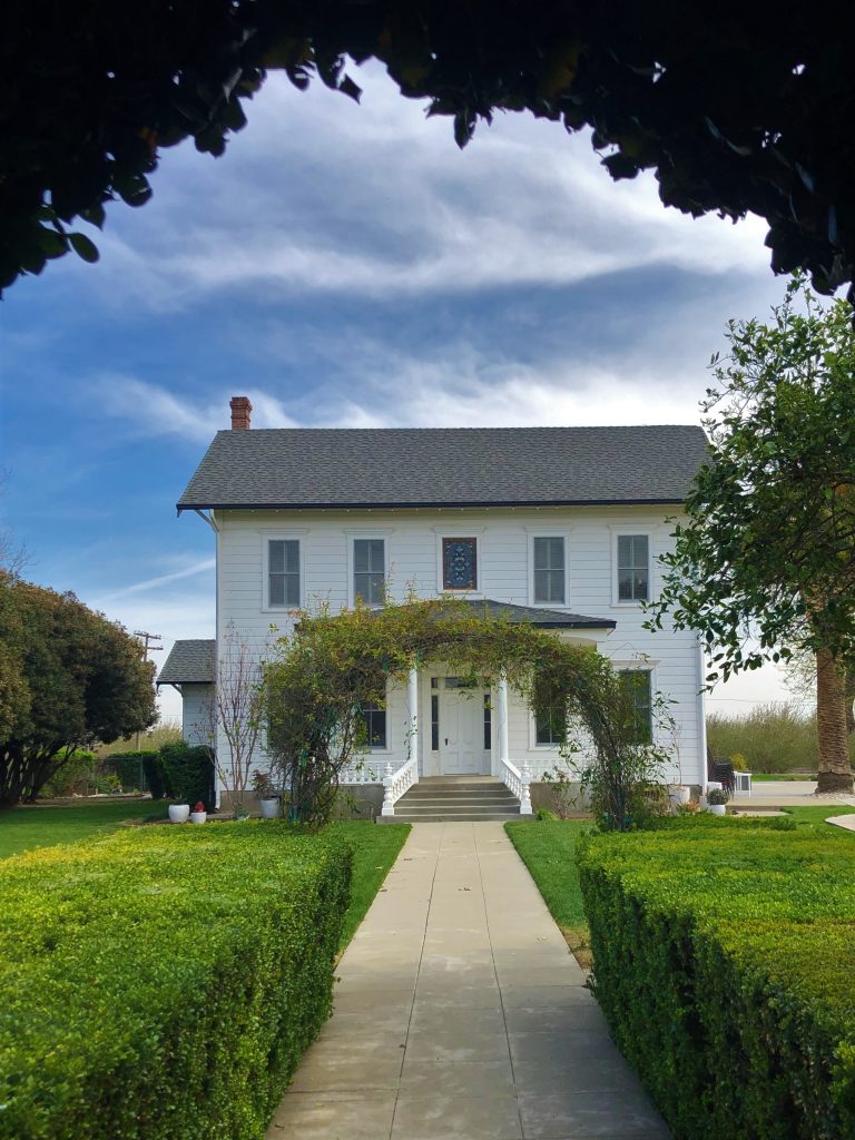 Abele Farms, Yolo County, Woodland, CA. Front of the house with arch.