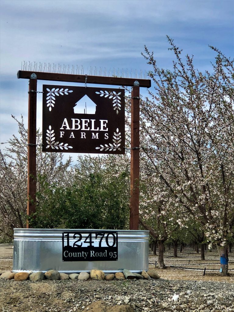 Abele Farms, Yolo County, Entrance sign