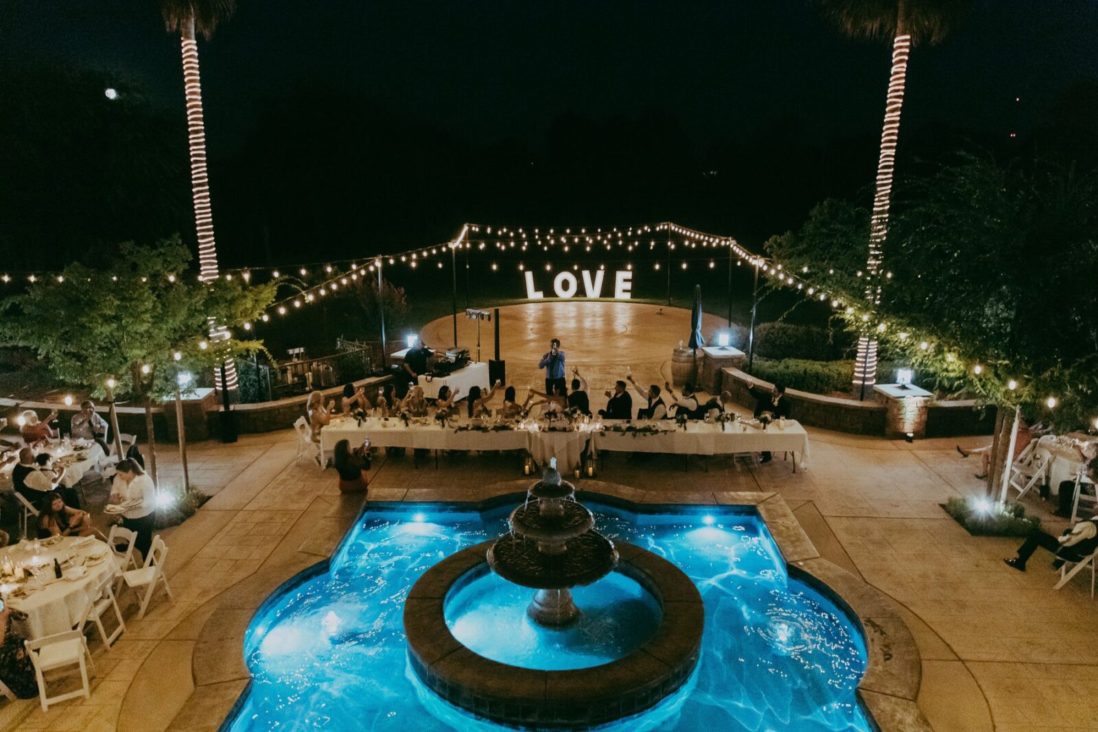 Wolfe Heights fountain at night