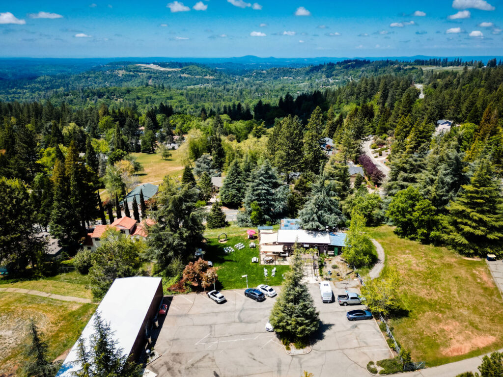 Chateau Daveall Boutique Winery. El Dorado County. Aerial view of venue.